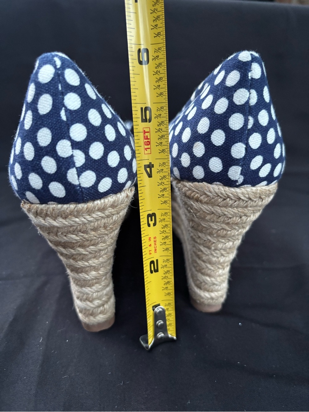 Tory Burch Navy and White Polka Dot Bow Peep-Toe Heels - Picture 8 of 13